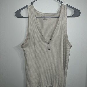 American Eagle Outfitters Cream Ribbed Tank Top
